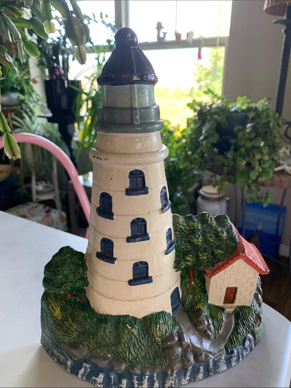 Hand-Painted Cast Iron 10”H Lighthouse Doorstop